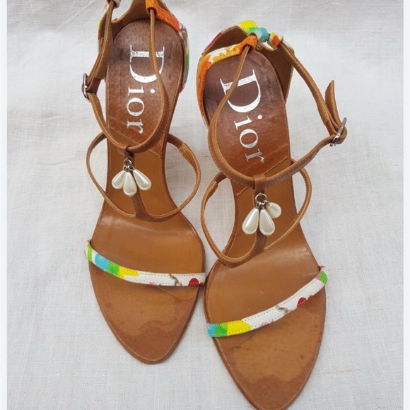 Dior Women's Brown Sandals with Multicolor Straps - Picture 1 of 5